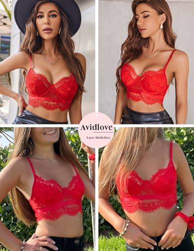 Image of Avidlove Lace Bralettes for Women Y2k Strap Bustier Cami Top V Neck Camisole Lingerie