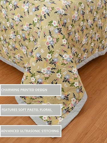 Image of IVAZA Luxury Ultrasonic Punch AC Comforter Blanket - Quilted Microfiber Floral Pattern, Lightweight Breathable All‑Season Blanket for Bedroom, Travel (Singled Bed,228x152 CM) (Mustard Yellow)