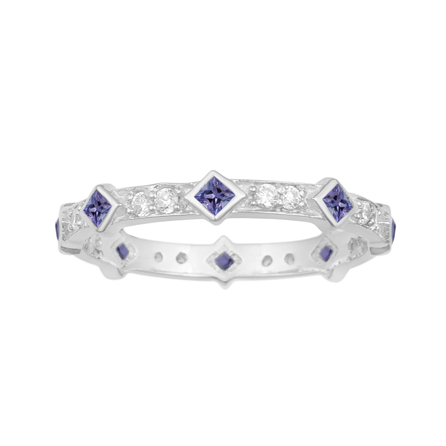 Star JoyaEternity Ring, Stackable Square 0.50 Ctw Blue Sapphire, Peridot Choice Gemstone Women Wedding Ring, Gift For Her