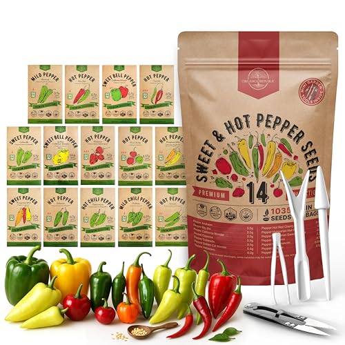 Organo Republic 14 Sweet & Hot Peppers Seeds Variety Pack - 1,030+ Non-GMO Heirloom Pepper Seeds for...