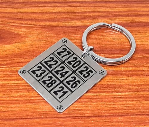 Image of Aura Kuberakolam Magic Numbers Keyring Keychain To Attract Money And Success Stainless Steel Silver Keychain