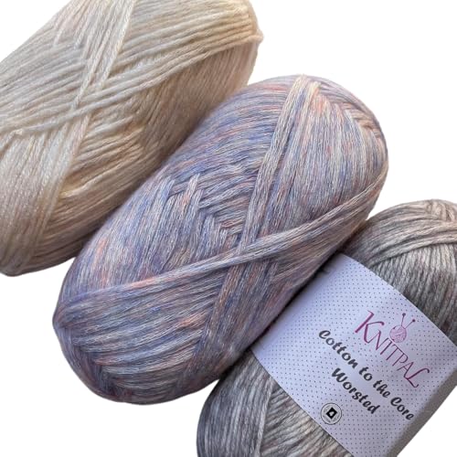 Image of Cotton to The Core Worsted Cotton Yarn, 3-Pack (654Yds /300G), Blue Winters | Worsted Weight Cotton Yarn for Crocheting with Free Patterns, Beginners Friendly - #4 Medium Worsted Weight Yarn for Knitting