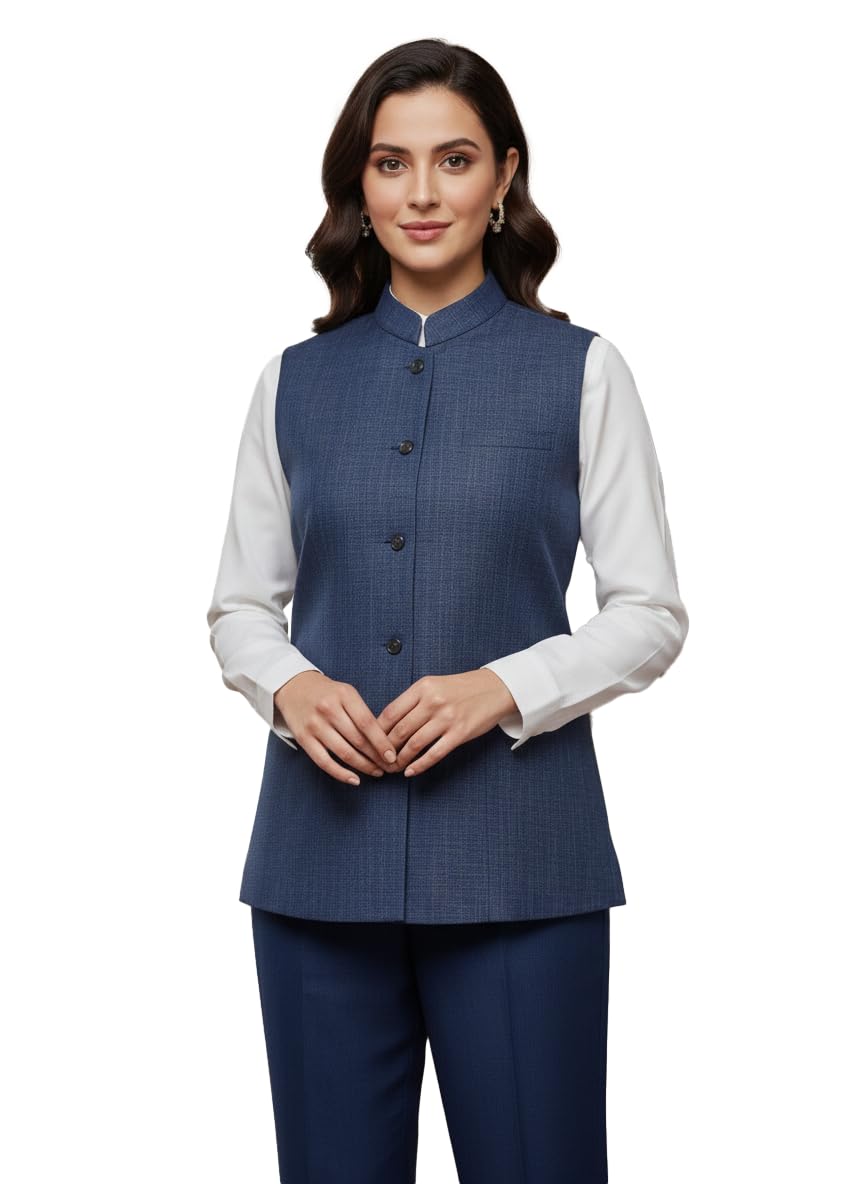 latest chikan Women’s Solid Textured Nehru Jacket | Sleeveless Mandarin Collar Modi Vest for Ethnic & Formal Wear-picture-31