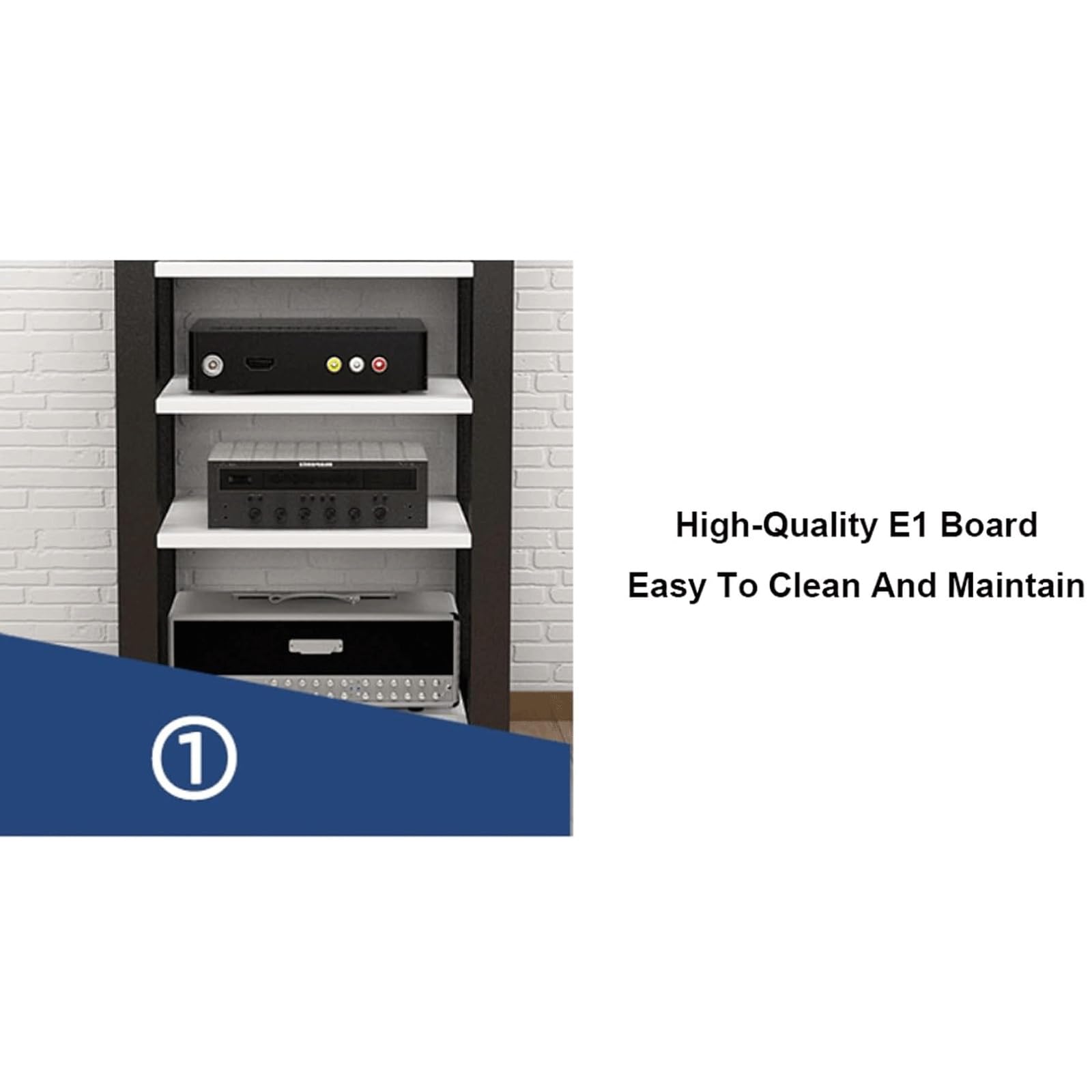 Scaffale aperto regolabile a 3 ripiani, versatile per HiFi, video e decorazioni per la casa, design in metallo nero e legno, perfetto per organizzare piccoli spazi