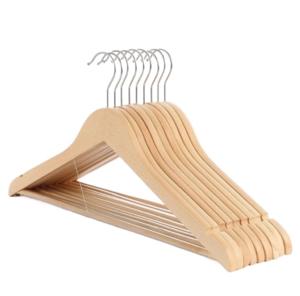 Cintres Cintre À Vêtements en Bois De Hêtre, Crochets Métalliques avec Encoches, Crochet Métallique Antidérapant, Porte-vêtements Placard Cintre Vêtement(B,5pcs)