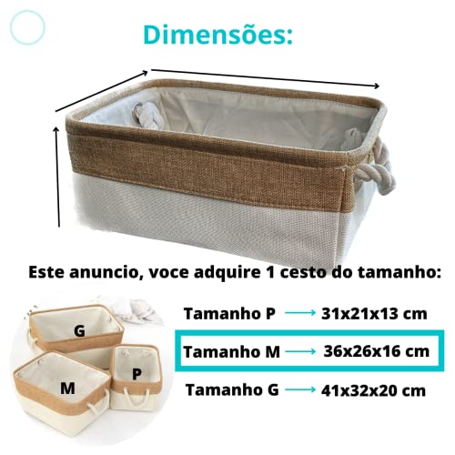 1 Caixa Cesto Organizador De Tecido Linho Dobrável 36x26x16 (palha com off)