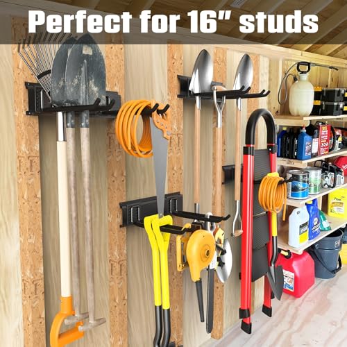 WALMANN Wall Mounted Garden Tool Organizer for Garage, Heavy Duty Folding Chair Storage Rack, 11-Inch Tools Storage Hooks for Shovels, Rakes, Ladders, Hold Up to 400 lbs(Tool Rack) by WALMANN - Image 3