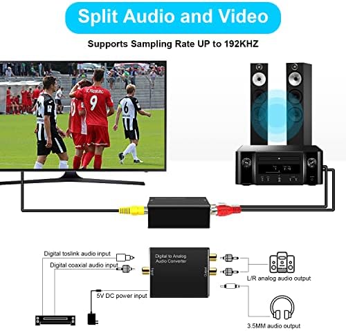 Digital to Analog Audio Converter, Friencity DAC Digital SPDIF Optical to Analog L/R RCA, Toslink Coaxial to Stereo 3.5mm Aux Jack Adapter for PS4 Xbox TV Box DVD Amp Home Cinema Bluetooth Transmitter
