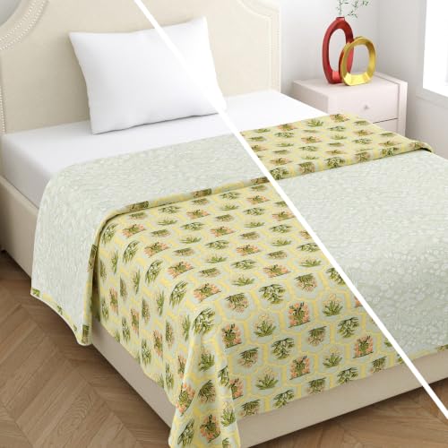 Image of Home Ecstasy 100% Cotton Mulmul Reversible Dohar for Single Bed 210 GSM (56 x 88 inches), Olive