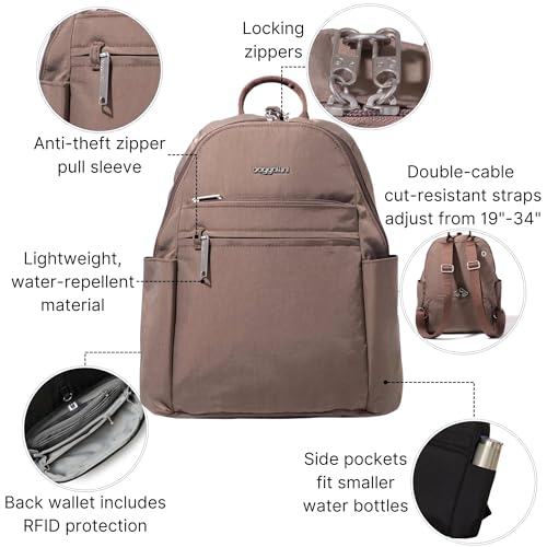 Image of Baggallini Securtex Anti-theft Vacation Travel Backpack 10x13 Slash-Resistant Nylon Daypack w /RFID, Portobello