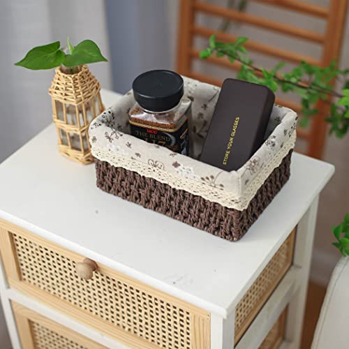 Yrhome Storage Baskets Set Of 3,Decorative Paper Rope Woven Storage Baskets With Liner,Rectangular Storage Bins Container For Makeup Bedroom Shelves Organizing,Home Deco, Brown #TOP5