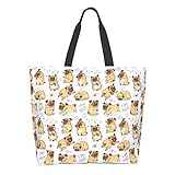 Qwalnely Tote Bag Beach Canvas Travel Reusable Grocery Shopping Bag Pug Gifts for Pug Lover