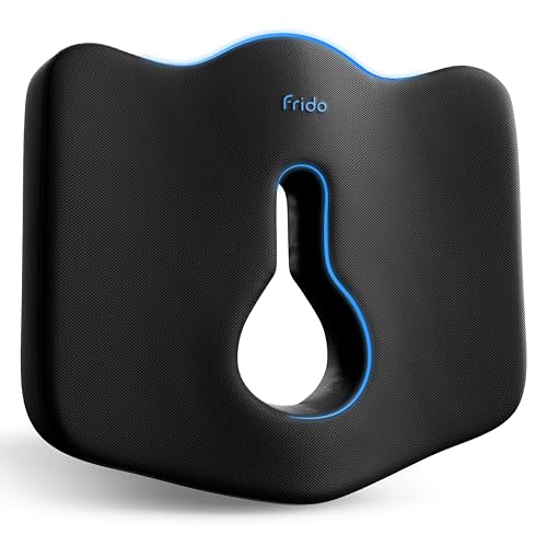 Image of Frido Memory Foam Piles Seat Cushion for Pain Relief from Hemorrhoids & Fistula,Non-Slip Contour Cushion with Innovative Keyhole Design & Additional Thigh Support,Black