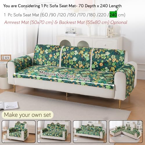 Image of HOKIPO 'Nature Muse' Premium HD Printed Holland Velvet Sofa Cover Mat for 1 /2 /3 Seater & L-Shape Sofa. Make Your Own Sofa Cover Set, Mat 70(D) x 240(L) cm, Emerald Garden (IN-920-D4)
