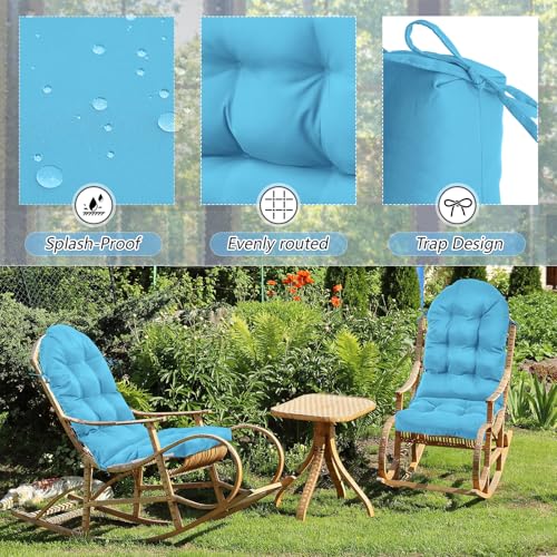 Image of Geelin 2 Pcs Outdoor Patio Chair Cushion Thick High Back Adirondack Chair Cushion Tufted Weather & Fade Resistant Anti-Slip Outside Rocking Chairs Pads with Ties 44 x 19 x 4 Inch (Light Blue)