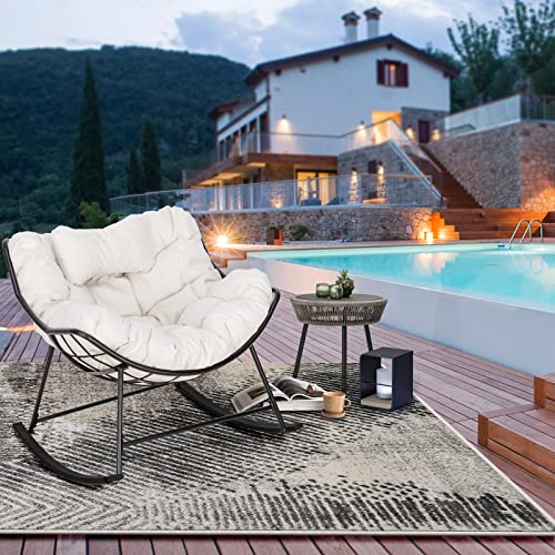 Sunseen Indoor & Outdoor Rocking Chair,Thicken Padded Cushion Rocker Recliner Chair Outdoor With Headrest For Front Porch,Garden,Patio,Backyard,Living Room,Beige #TOP6