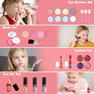 Vextronic Kids Makeup Sets for Girls, Washable Toddler Makeup Kit, Non Toxic Pretend Play Makeup for Kids Ages 3 4 5 6 7 8 9 10 11 12, Little Girls Makeup Kit Toy, Christmas & Birthday Gift (Pink)