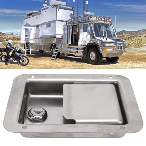Image of Stainless Steel Toolbox Lock, Polished RV Handle Stainless Steel Tool Box Paddle Lock with 2 Keys Replacement for RV Trailer Truck Mobile Machinery Shop