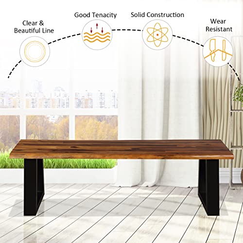 Image of Giantex 57.5 inch Live Edge Acacia Wood Bnech, 3-Person Backless Outdoor Dining Bench with Metal Legs & Adjustable Foot Pads for Entryway, Balcony, Porch, Backyard, Garden and Poolside (2 Pack)