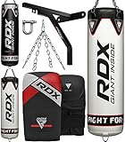 RDX Boxsack Gefüllt 7PC Set, 5ft 4ft Erwachsene Anti Schwerkraft Maya Hide Leder Punchingsäcke mit Boxhandschuhe Wand, Boxen Kampfsport Kickboxen Muay Thai MMA Training Bag, Heim Gym Fitness
