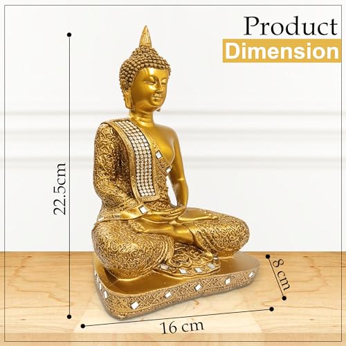 Image of GLUN Polyresin Spiritual Sitting Buddha Statute, 1 Piece Golden Colour Idol Statue Showpiece for Home Decor Decoration, Gifting Items