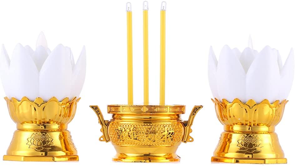 OSALADI 1 Set LED Incense Stick Lotus Buddhist Lamp Electric Incense Stick Buddha Lotus Light Incense Burner for Home Temple Buddhist Supplies White