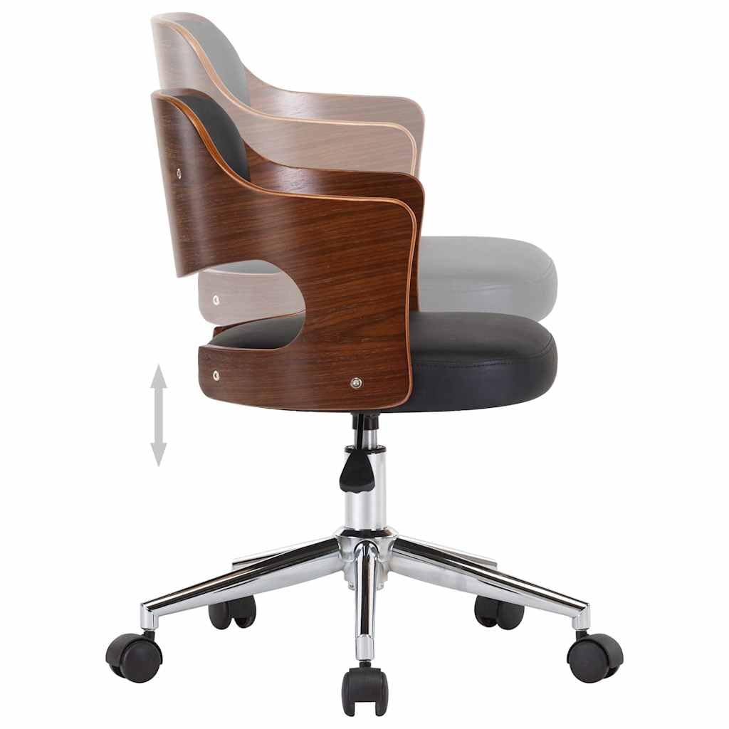 Sedia da ufficio girevole nera con ecopelle e legno di buio, regolabile in altezza, schienale ergonomico, base a rotelle con 5 ruote, imbottita, per ufficio, studio e lavoro domestico