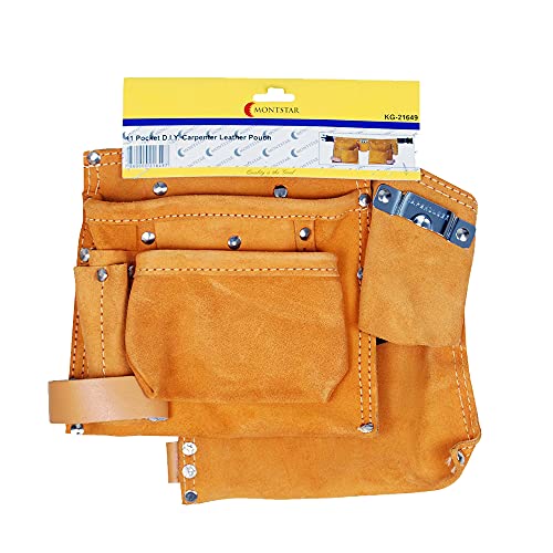 Kosma 11 Pocket Tool Storage Belt Apron - Leather Electrician Pouch with Hammer Holder, Yellow - Image 3
