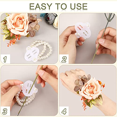 Corsage Wristlet Band Elastic Pearl Bracelet DIY Flower Bracelet with Storage Box for Bride Prom Accessories Wedding Party Decorations3