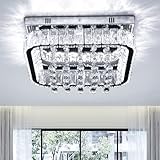 YPQXYHDA Crystal LED Ceiling Light, Modern Square Flush Mount Chandelier with Raindrop Crystal Shade, Cool White Ceiling Fixture for Bedroom, Dining Room, Living Room, Bathroom