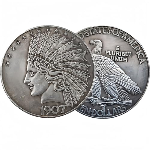 TYMLINYU Antique Liberty Indian Head Ten-Dollars Coin & Uncirculated Morgan Silver Dollar Old Coins Enhance Your American Collectable Coin Collection with Rare & Historical Coins Perfect Quality(1907) - Thumbnail 2