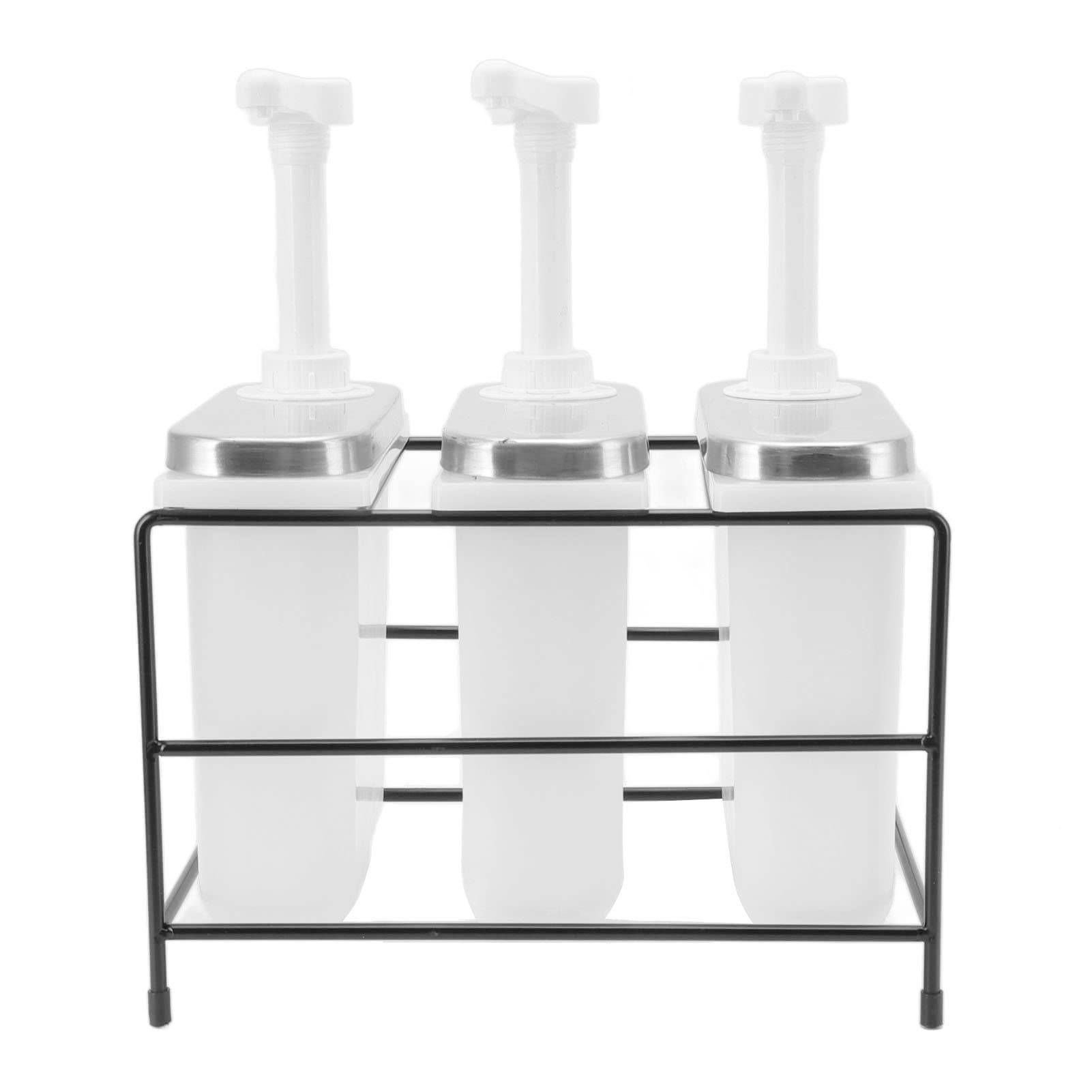Zerodis Gewürz-Pumpspender, Sirup-Pumpspender aus Edelstahl und Kunststoff mit 3 Saucenpumpen, 35-ml-Handpress-Design, Abnehmbarer Tank für Sojasauce, Öl, Ketchup, Salatdressing (1L
