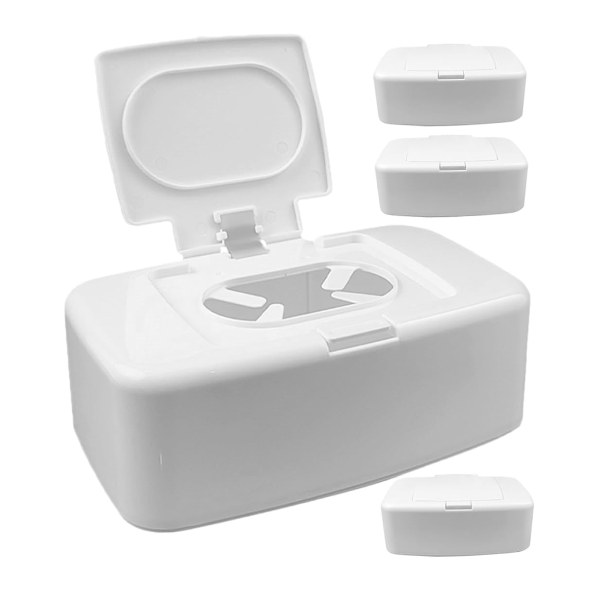 Dispensador Portátil de Toallitas Húmedas Pack de 4 Unidades de Plástico Blanco Almacenamiento Conveniente y Diseño Simple para Coche y Uso al Aire Libre