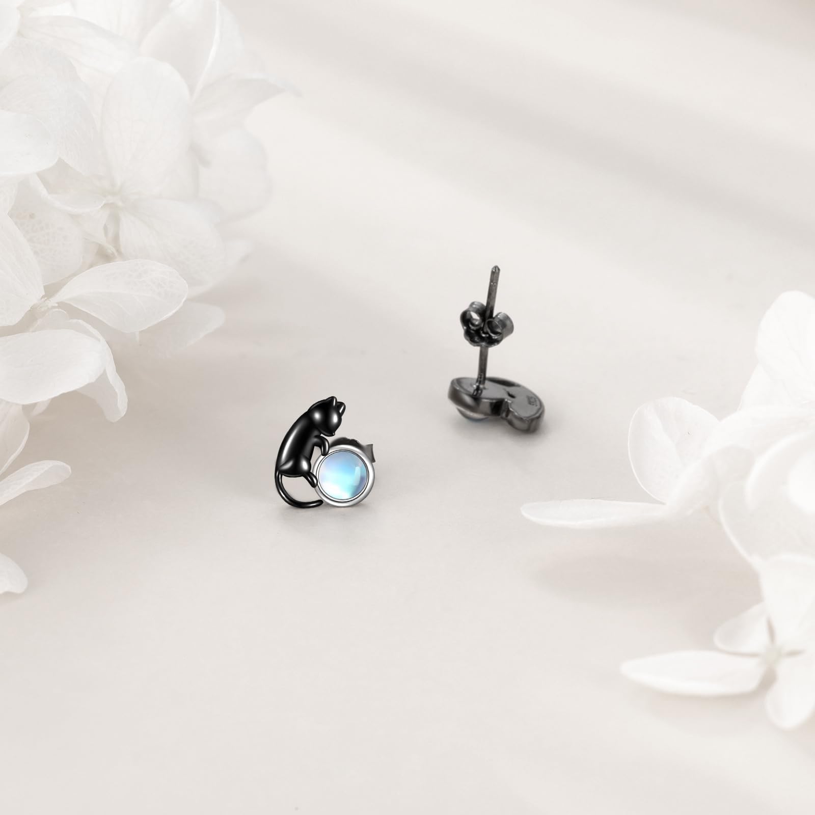 Orecchini a perno a forma di volpe/gatto/pinguino/delfino/piccolo sole, in argento Sterling, orecchini a perno con pietra di luna, graziosi animali, idea regalo per donne