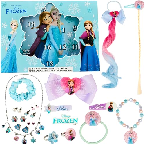 Get Trend Disney Frozen Adventskalender 2025 Mädchen mit Haarschmuck & Schmuck Weihnachts Countdown Kalender mit 24 Überraschungen Geschenk Idee (Blau Frozen)
