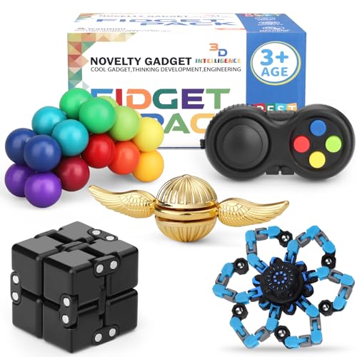 Image of 5PCS Sensory Fidget Spinner Toys Pack with Infinity Figette Cube Finger Pad Transformable Gyro Stress Relief Desk Gadgets for Adults Teens, Classroom Anxiety Toys Stocking Stuffer Party Stuffers