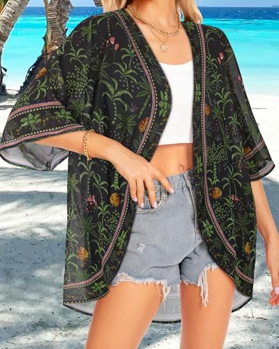 Image of Women Kimono Cardigans Casual Summer Tops Cover up Open Front Floral Print Resort Wear 2026
