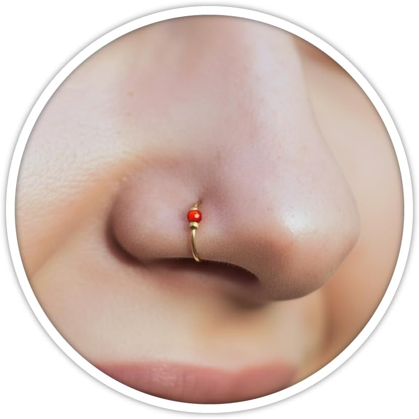925 Sterling Silver & 14K Gold Filled Nose Ring Hoop Handmade Piercing Jewelry For Women - 24 Gauge 2mm,7mm Tiny Nose Ring with Opal - Gift Ready