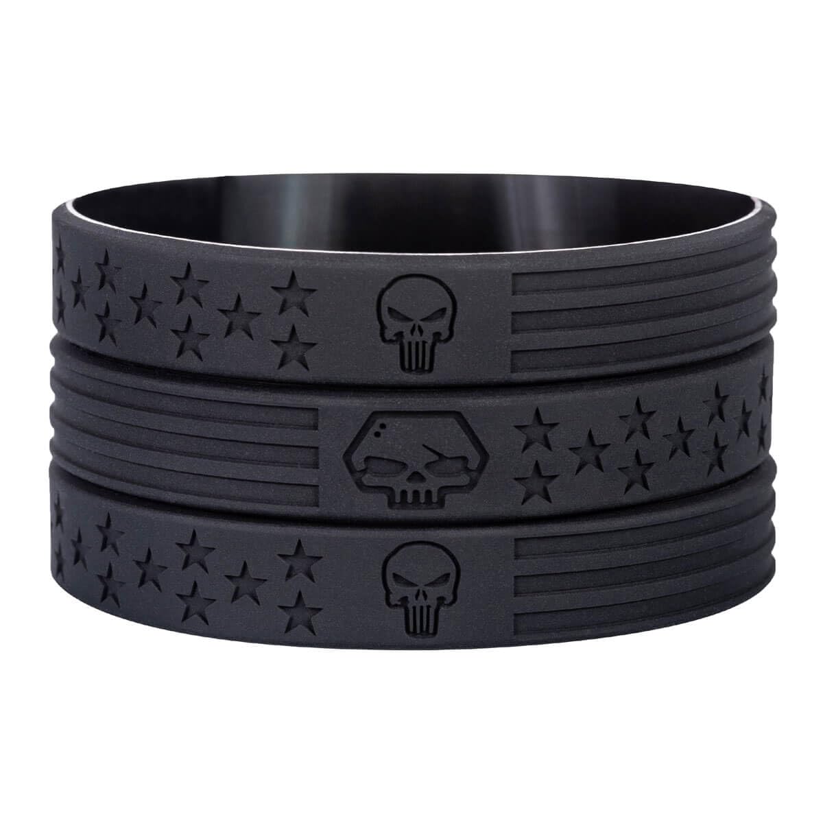 Sainstone Police Bandits Skull American Flag Silicone Bracelets, Thin Blue Line Motivational Wristband Gifts for Police Cops, Patriots, USMC, Men Women (Black)