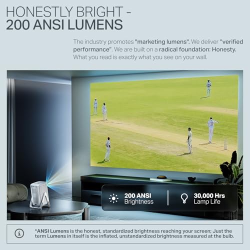 Image of boAt CineHead M1 Smart Projector, Honest 200 ANSI Lumens, Native 1080P, Auto Focus & Auto Keystone Correction, Adjustable Stand, 6W Speaker, WiFi & Bluetooth, Screen Mirroring, HDMI (Ivory White)