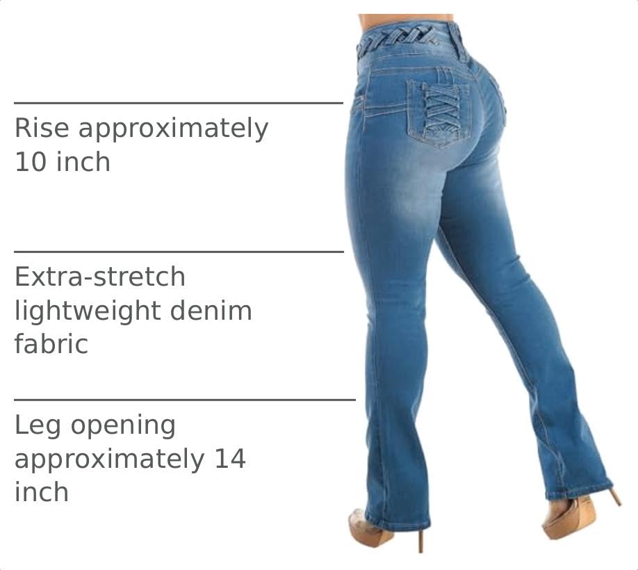 Image of Moda Xpress Women's Butt Lifting High Waisted Bootcut Jeans - Stretchy, Comfortable Flare Jeans in Junior Size Vintage Style