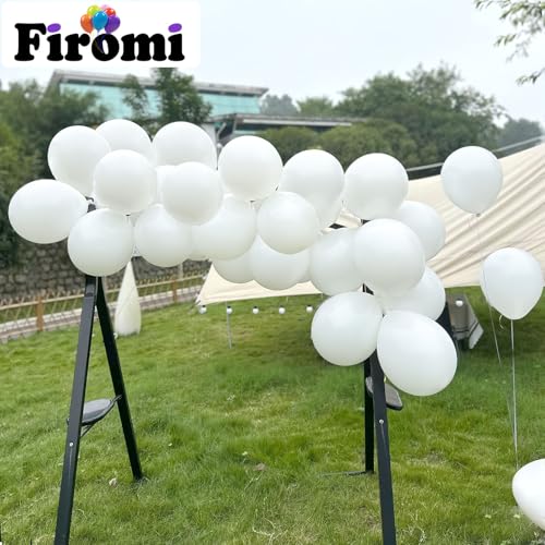 Image of Firomi Matte White Balloons 12-inch 100 Pack Big Thicken (with 3 Ribbons) | Helium, Premium, Durable, Round after inflation for weddings, birthdays