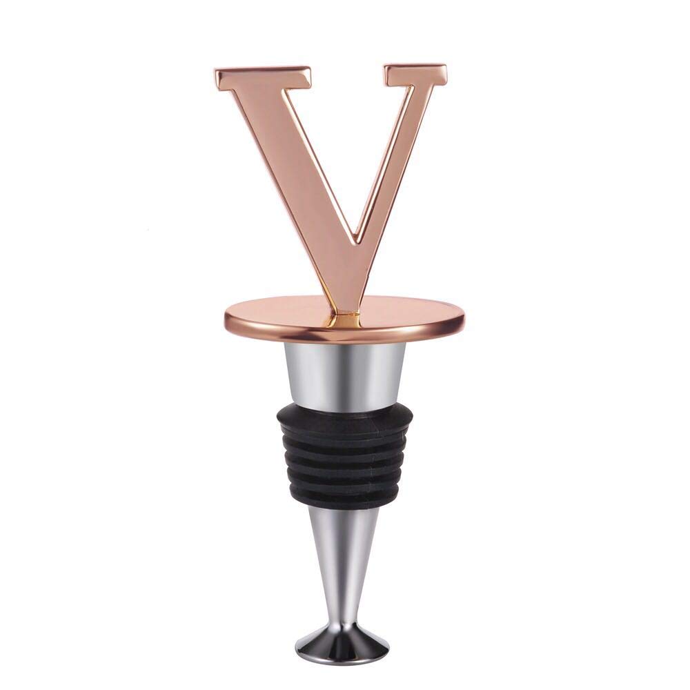 Miicol Prosecco Stopper, Rose Gold Initial Wine Stopper, Personalised Champagne Gift, Funny Kitchen Decor, Letter V