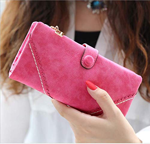 Image of Bird&Fish Women Vegan Leather Wallet Bifold Clutch Large Capacity Card Organizer Buckle Long Purse for Girls Candy Color