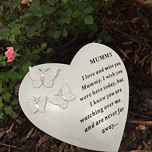 Personalised Grave Ornament/Memorial Plaque with Heart With 3 butterflies & Blue Gems, Blue,white - Image 2