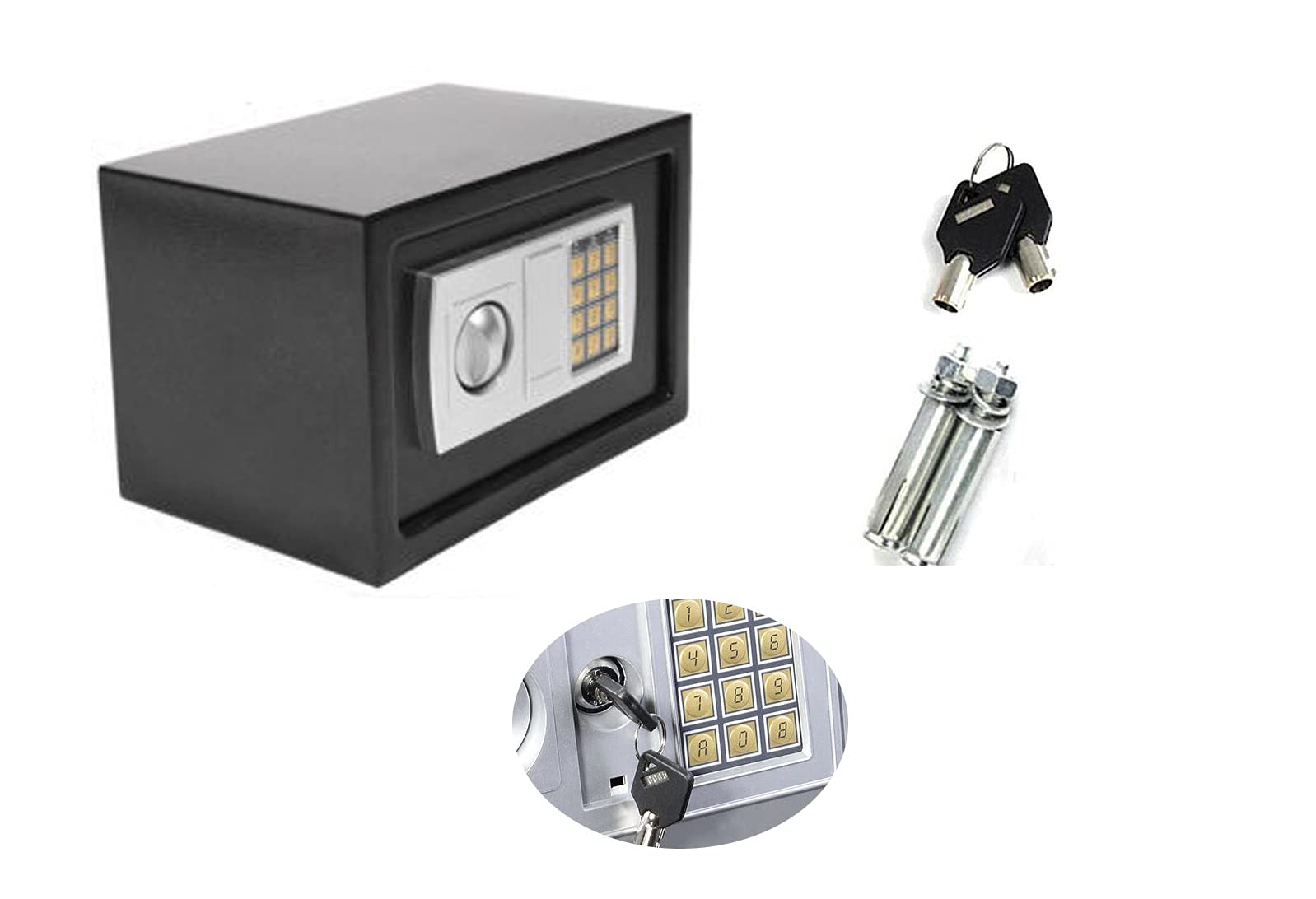 Cassetta di Sicurezza Elettronica Tastiera Digitale in Acciaio Massiccio Cassaforte per Contanti Cassaforte ignifuga Impermeabile/Nero/8.5L,Black-8.5L