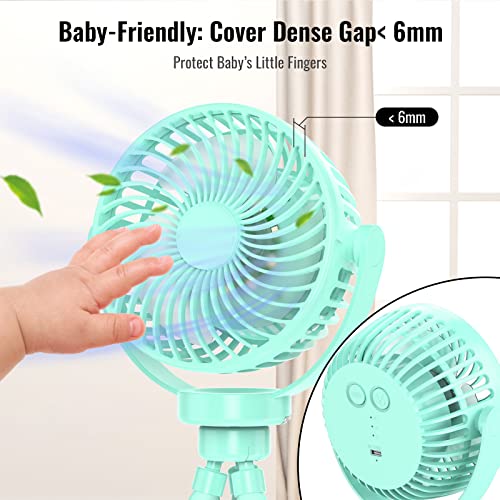 Getbreeze Portable Fan Battery Operated With Led Lights, Baby Stroller Fan With Removable Tripod, Portable Handheld Fan Personal Usb Portable Fan For Travel, Stroller, Car Seat Blue #TOP3