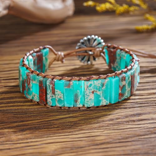 Image of Plumiss Women Boho Handmade Natural Stone Crystal Leather Bead Wrap Bracelets Collection