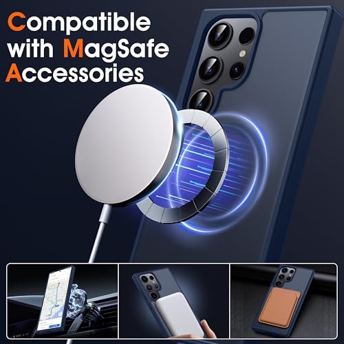Image of Oterkin Magnetic for Samsung Galaxy S23 Ultra Case Matte, S23 Ultra Phone Case Compatible with MagSafe Frosted Translucent Shockproof Anti-Scratch Slim Fit Case Military Grade Protection (Dark Blue)