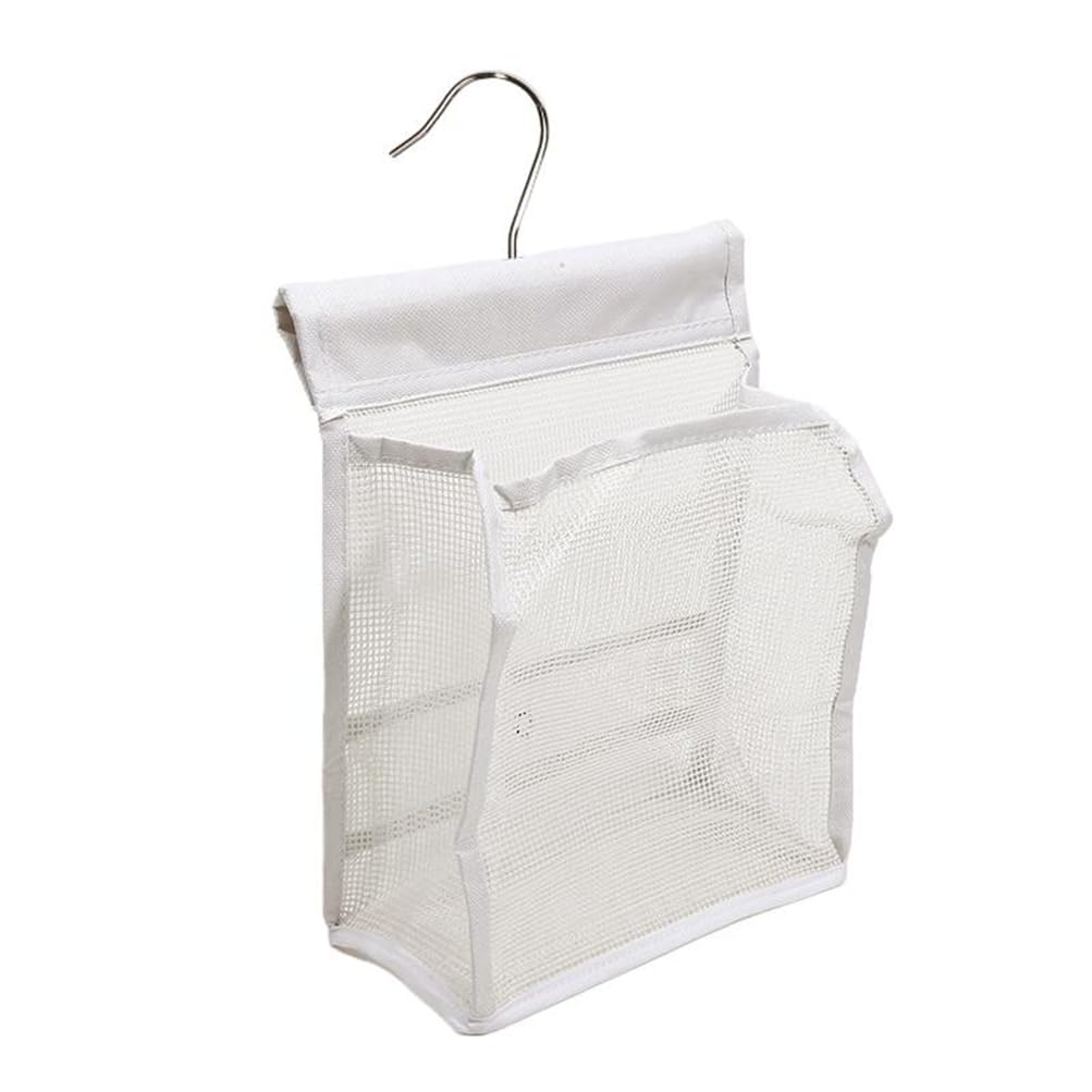 Portable Hangig Mesh Shower Caddy Toiletry Organizer Travel Bathroom Sundries Clothes Storage Bag with Hook White